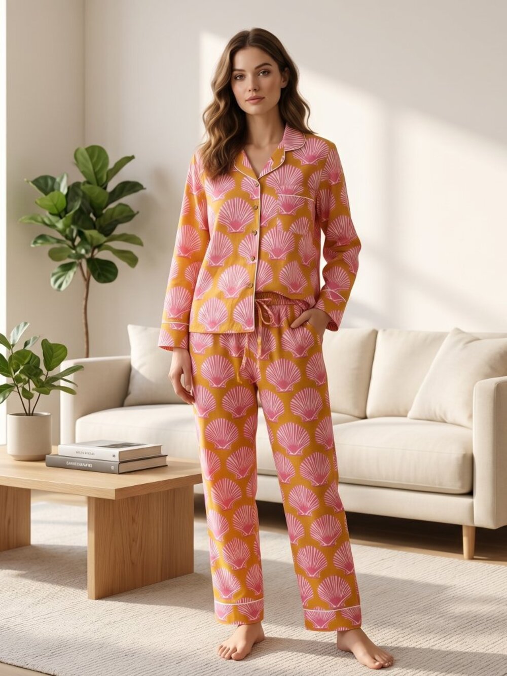 Hand Block Print Cotton Pajama Set: Floral Lounge & Sleepwear, Bridesmaid Gifts